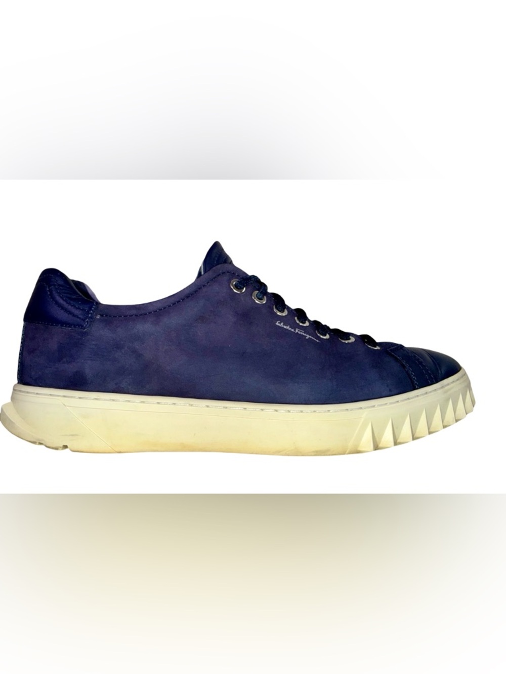 SALVATORE FERRAGAMO “CUBE” LOW-TOP SNEAKERS IN BLUENARINE NAVY NUBUCK LEATHER